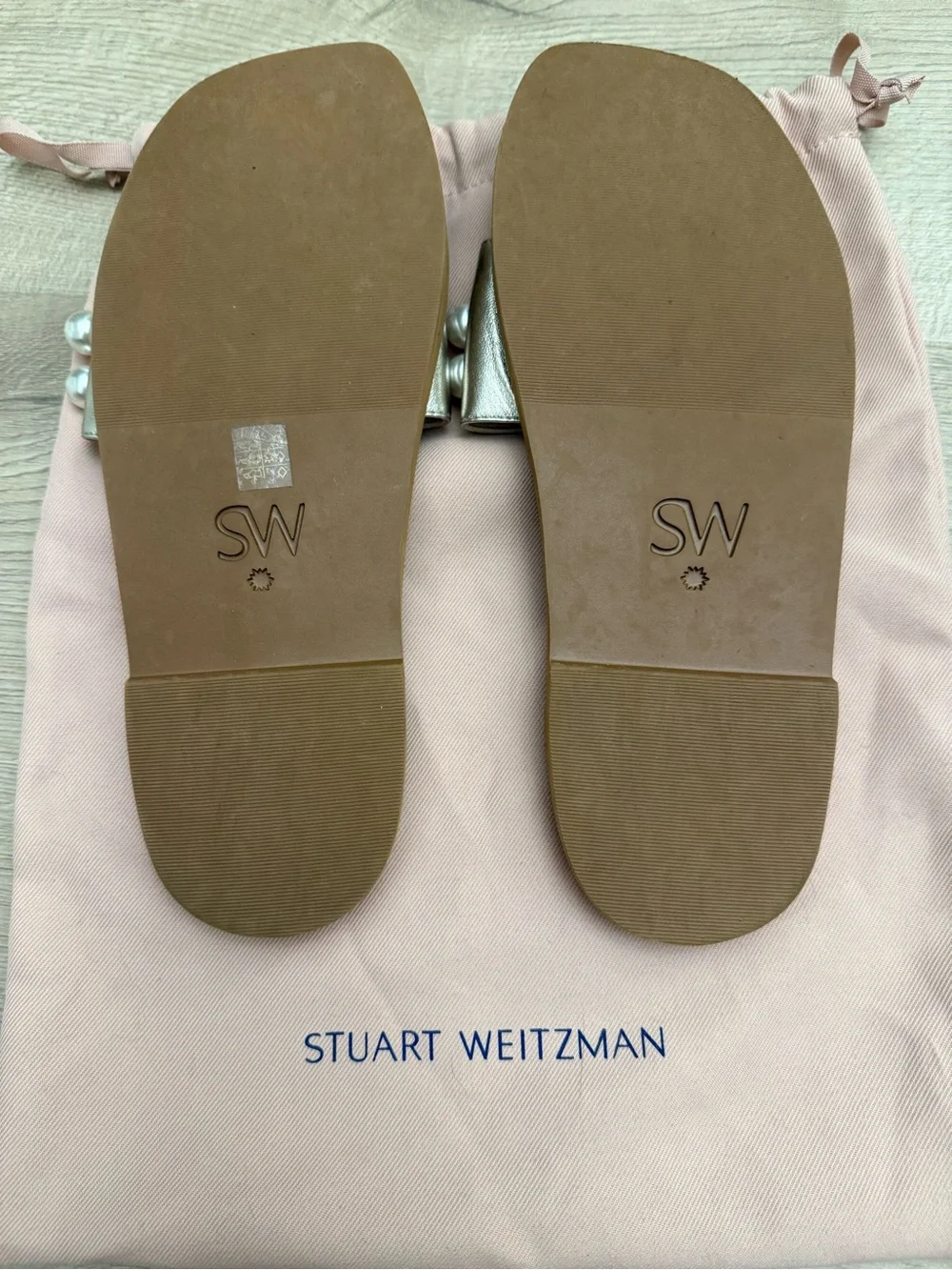 Stuart Weitzman Ivory Pearl-Embellished Slide Sandals